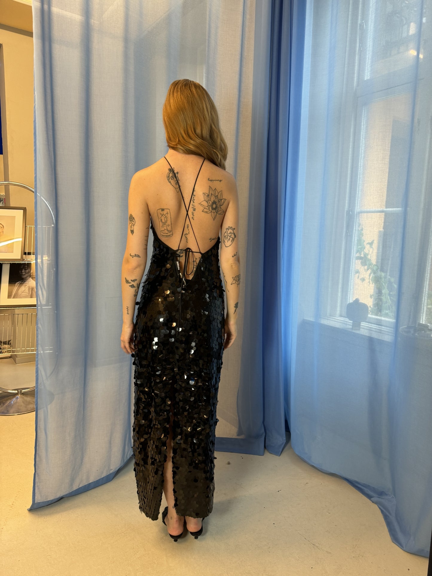 61. ROTATE – Big Sequins Maxi Slip Dress Black (38)