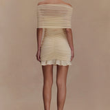 Meshki - Caspian Slinky And Mesh Off Shoulder Mini Dress - Ivory