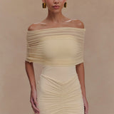 Meshki - Caspian Slinky And Mesh Off Shoulder Mini Dress - Ivory