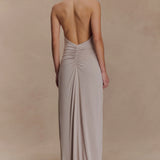 Meshki - Yelena Ruched Halter Maxi Dress - Taupe