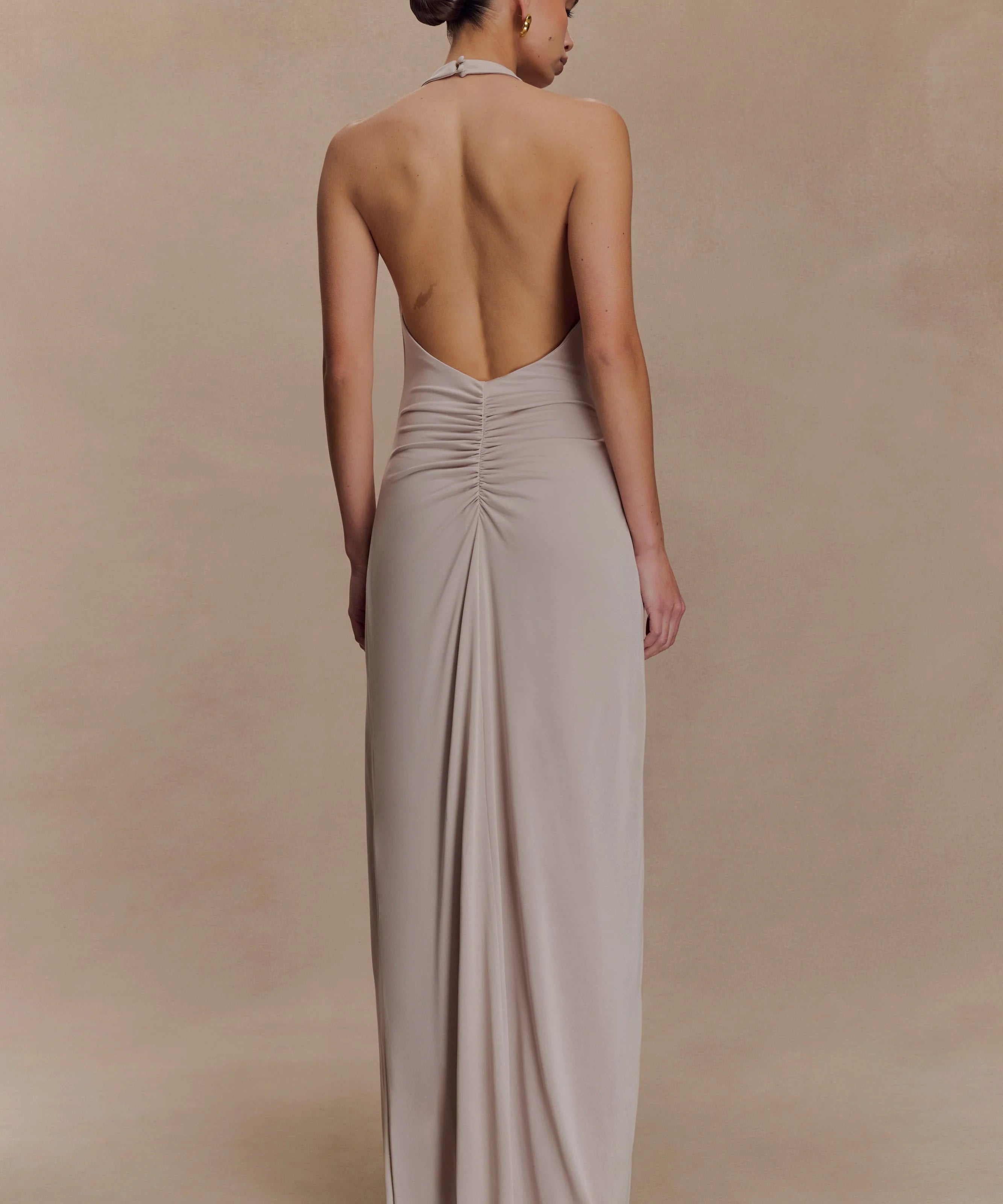 Meshki - Yelena Ruched Halter Maxi Dress - Taupe