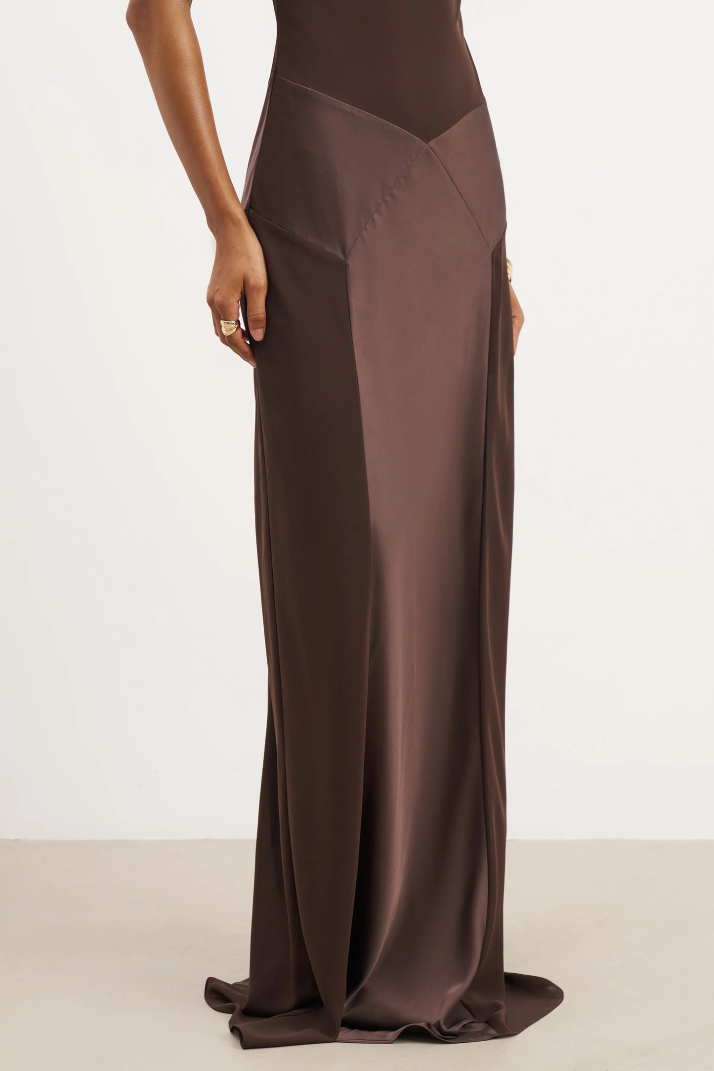 189. BOA - COWL NECK SATIN PANEL GOWN