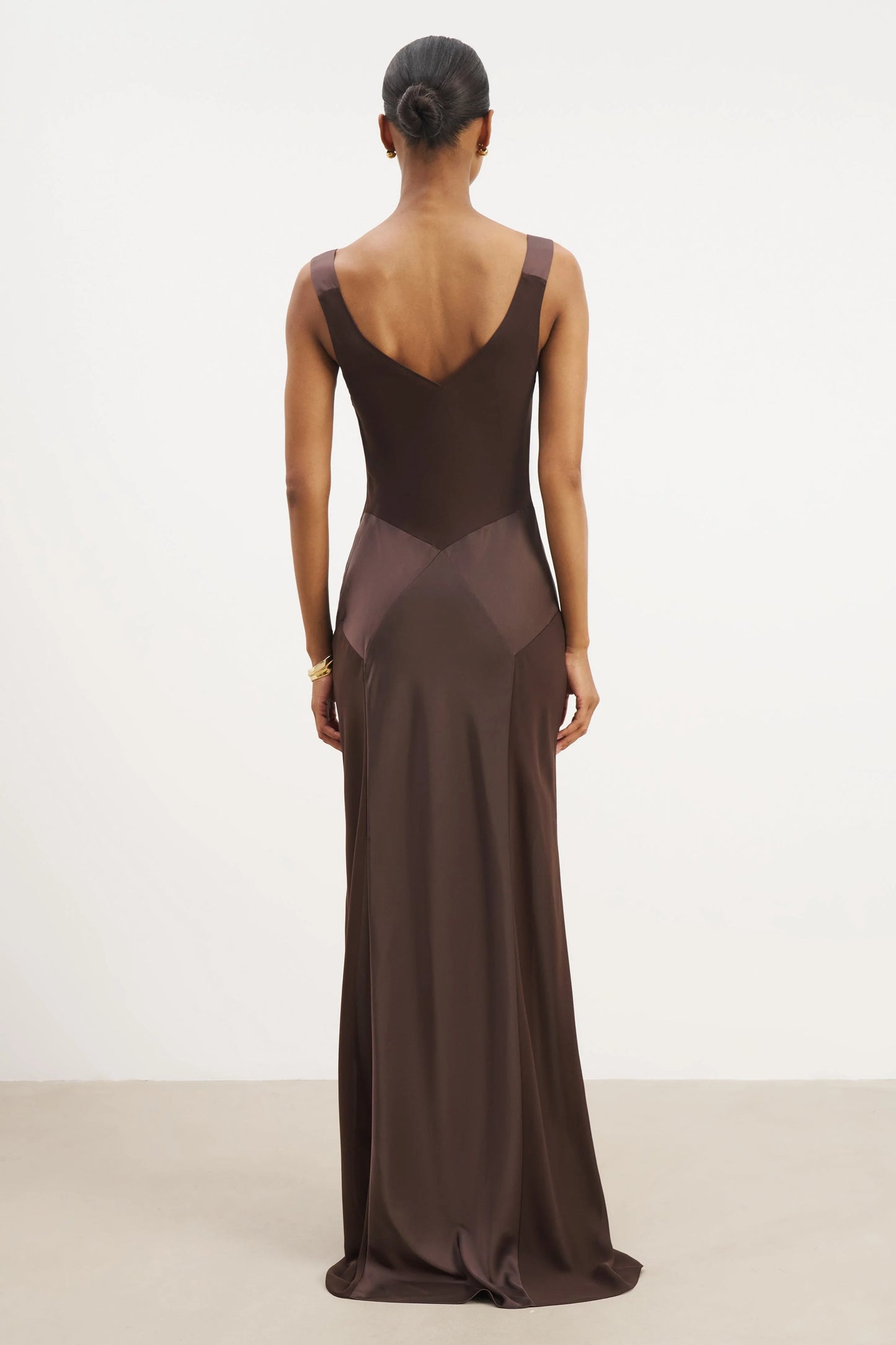 189. BOA - COWL NECK SATIN PANEL GOWN