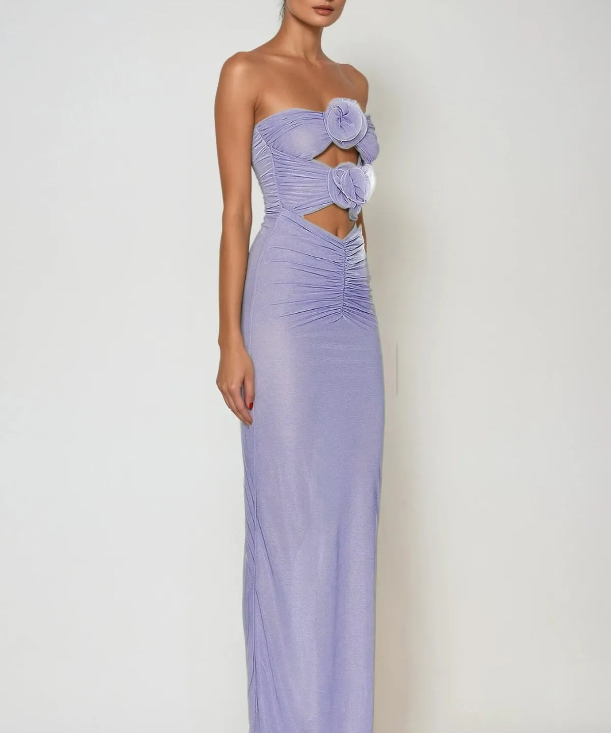 Carmelo Flower Ruch Cutout Maxi Dress