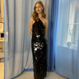 ROTATE – Big Sequins Maxi Slip Dress Black (38)