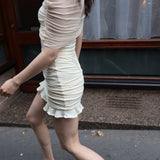 Meshki - Caspian Slinky And Mesh Off Shoulder Mini Dress - Ivory