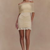 Meshki - Caspian Slinky And Mesh Off Shoulder Mini Dress - Ivory