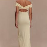 Meshki - Imogen Off Shoulder Slinky Maxi Dress - Lemon