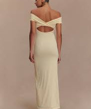 Meshki - Imogen Off Shoulder Slinky Maxi Dress - Lemon