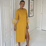 16 Arlington - Yellow feather dress – Marry Me Millo